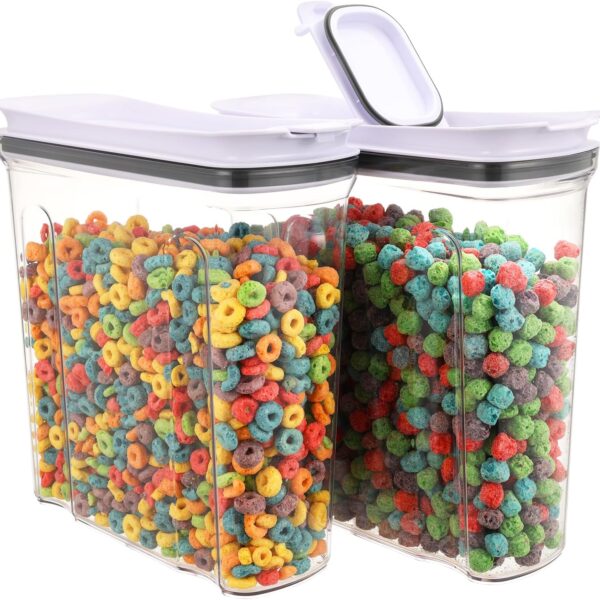 Cereal Containers Storage Set, Airtight Food Storage Container with Lid 4L/135.2oz, 2PCS BPA-FREE Plastic Pantry Organization Canisters for Rice Cereal Flour Sugar Dry Food in Kitchen