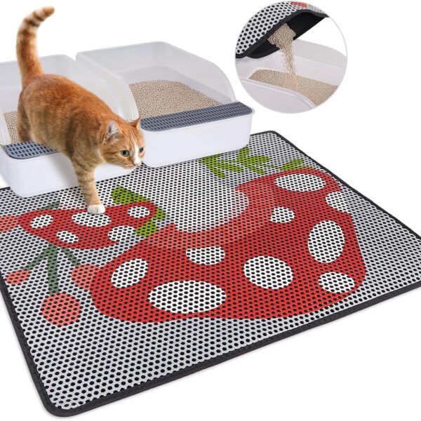 Bienbee Cat Litter Mat, 30"x24" Cat Litter Trapping Mat, Double Layer Litter Mat with Non-Slip Rubber Bottom, Urine and Water Proof, Keeps Floors Clean Mushroom L