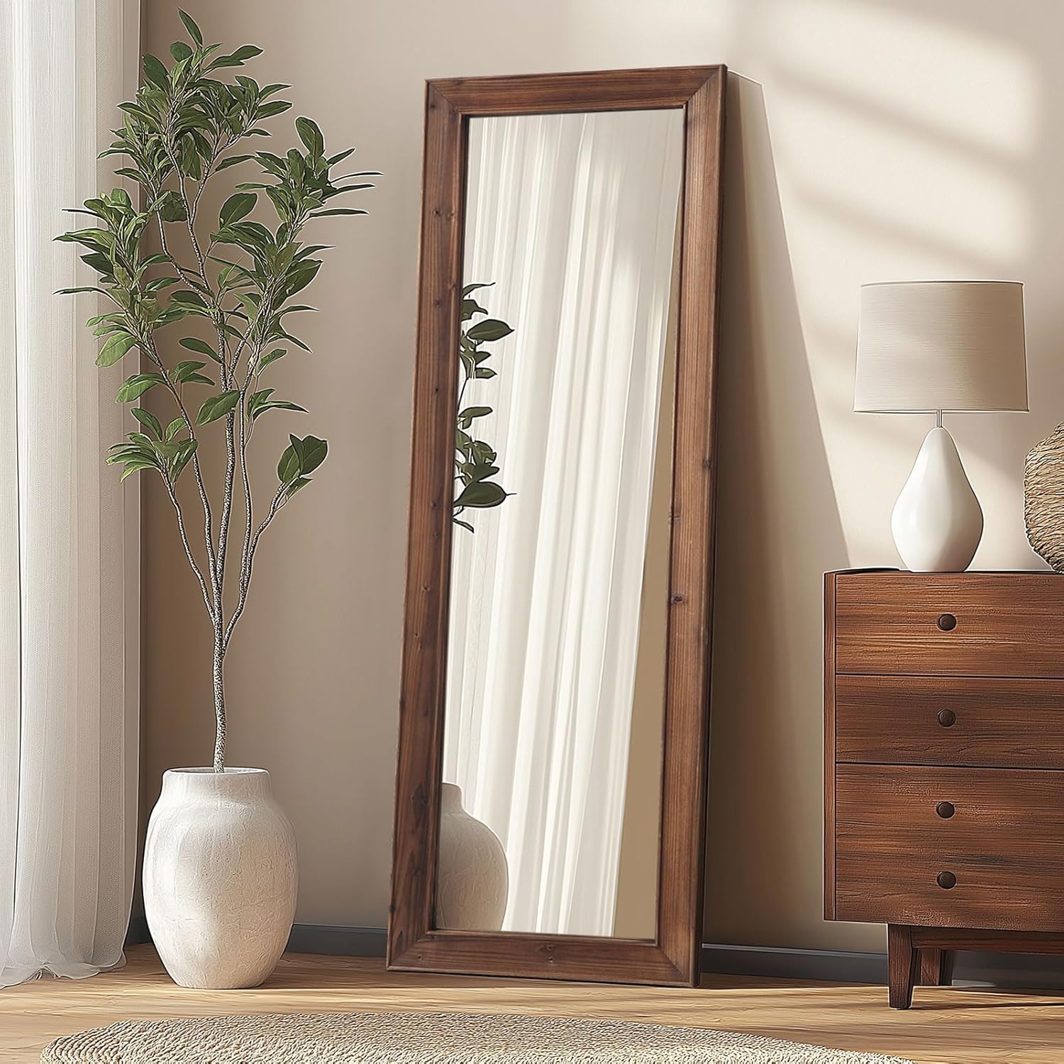Farmhouse Standing Mirror Full Length, 64"X21" Rustic Wood Frame Floor Mirror with Stand, Full Body Mirror for Bedroom Living Room Entryway, Hanging or Leaning Wall-Mounted, Tempered Glass, Brown Farmhouse Standing Mirror Full Length, 64"X21" Rustic Wood Frame Floor Mirror with Stand, Full Body Mirror for Bedroom Living Room Entryway, Hanging or Leaning Wall-Mounted, Tempered Glass, Brown