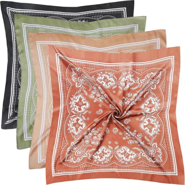 Fishinsea 4 Pcs 27.5'' x 27.5'' Satin Silk Head Scarf Hair Scarves Large Bandanas Neck Scarf for Women Girls