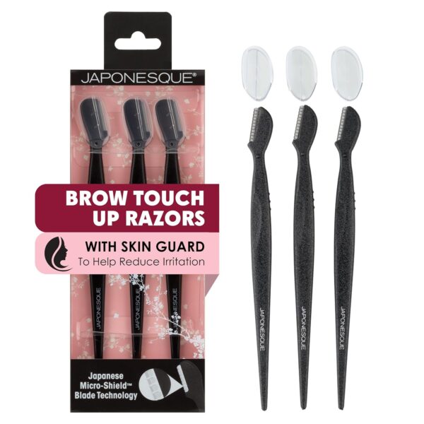 Japonesque Eyebrow Razor with Ultra-Sharp Stainless Steel Blades, for Removal of Facial Hair on Women. Also acts as a Dermaplane Razor to Remove Peach Fuzz & Exfoliate the face -Travel Cap Included