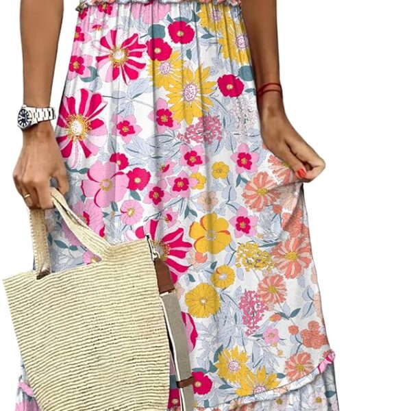 ANRABESS Womens Summer Sleeveless Maxi Dress Square Neck Smocked Boho Casual Ruffle Strap Flowy A-Line Long Beach Sundress
