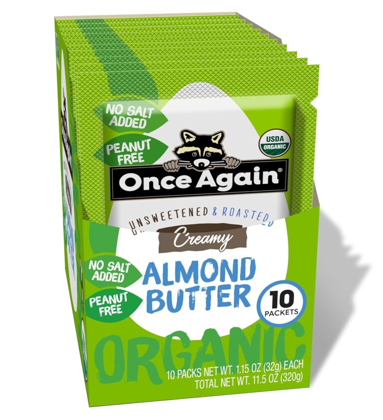 Once Again Organic Almond Butter Packets, Roasted - Individual Nut Butter Packets for Snacks, Travel, Lunches - Single Serve Squeeze Packs - Vegan, Non-GMO, Gluten Free - 1.15 Ounce Packs, 10 Count