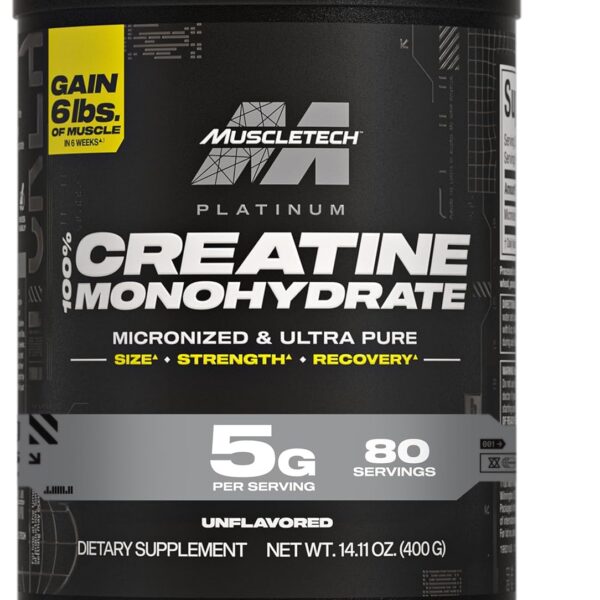 MuscleTech Creatine Monohydrate Powder, Platinum Pure - Unflavored Micronized Creatine for Men & Women - Workout Supplements for Performance, Muscle Recovery & Builder-(80 Servings) Packaging May Vary