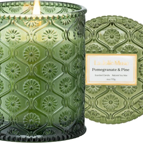 LA JOLIE MUSE Pine & Pomegranate Candle | Lemon, Pomegranate & Pine | 6 oz Natural Soy Wax | 40 Hours Clean Burn | Gift-Ready for Hosts, Gatherings | Elegant Home Dcor
