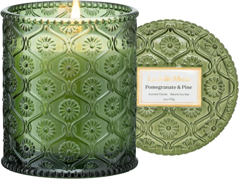 LA JOLIE MUSE Pine & Pomegranate Candle | Lemon, Pomegranate & Pine | 6 oz Natural Soy Wax | 40 Hours Clean Burn | Gift-Ready for Hosts, Gatherings | Elegant Home Dcor