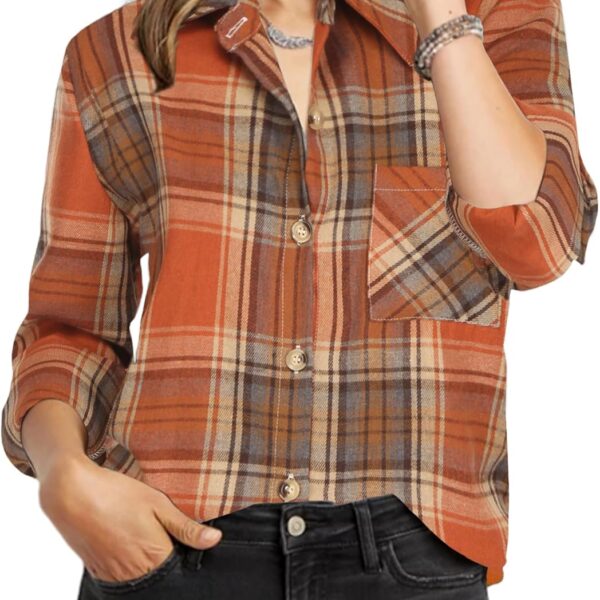 Zeagoo Womens Plaid Shirts Cotton Classic Long Sleeve Button Down Collared Casual Tops Lightweight Spring Blouses