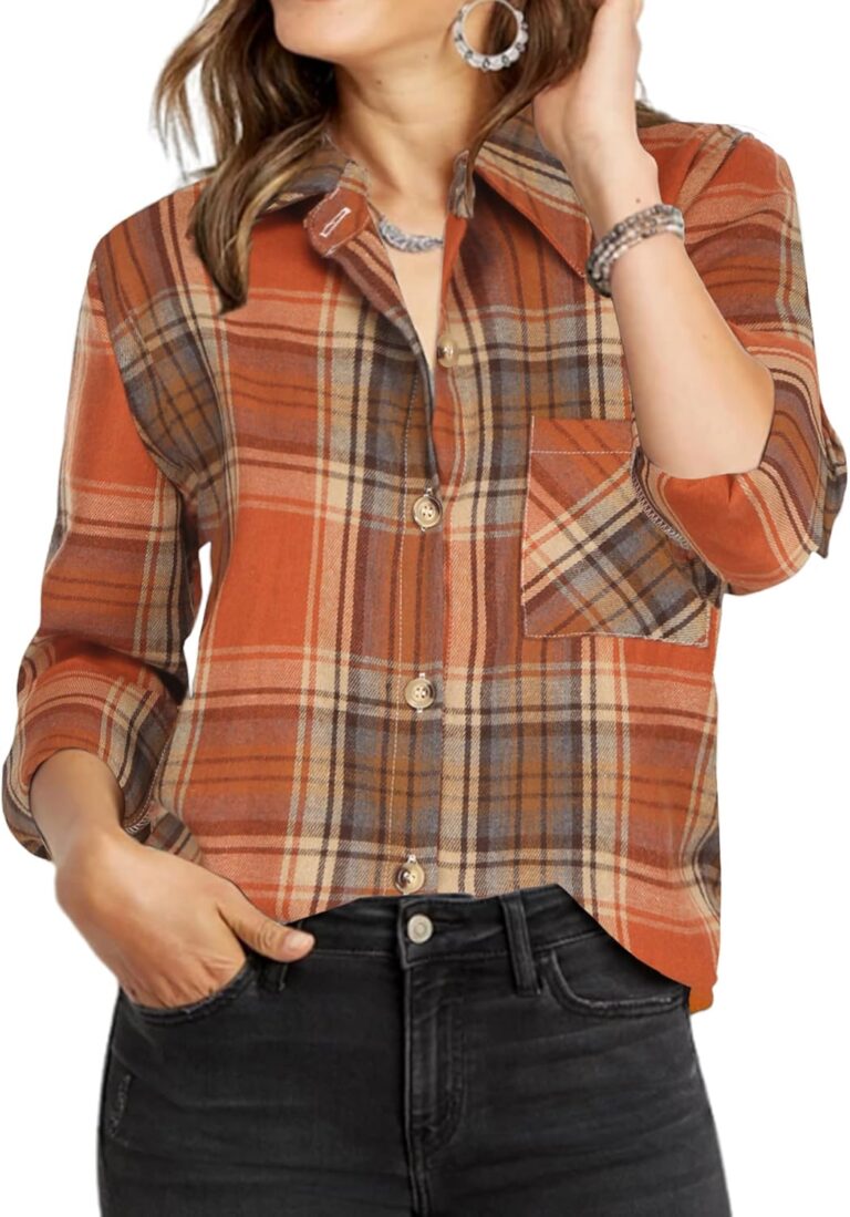 Zeagoo Womens Plaid Shirts Cotton Classic Long Sleeve Button Down Collared Casual Tops Lightweight Spring Blouses