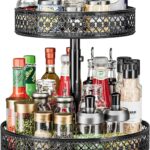 Lazy Susan Organizer 2 Tier - Turntable Spice Rack 12 inch Adjustable Metal Rotating Lazy Susan for Cabinet Pantry Kitchen Countertop Dining Table Cupboard Bathroom Vanity Storage Black