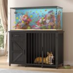 kepptory 55-75 Gallon Fish Tank Stand with Dog Crate, Multifunctional Aquarium Stand with Cabinet and Power Outlets for Larger Aquariums and Versatile Use (Black)
