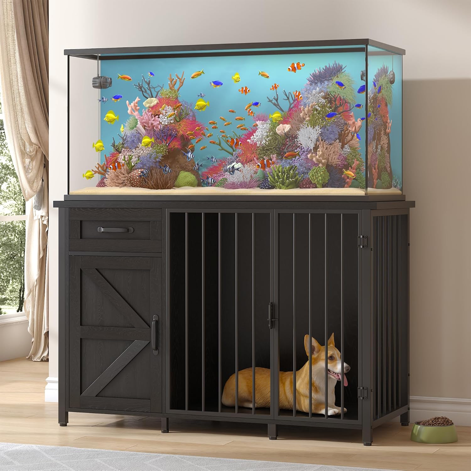 kepptory 55-75 Gallon Fish Tank Stand with Dog Crate, Multifunctional Aquarium Stand with Cabinet and Power Outlets for Larger Aquariums and Versatile Use (Black) kepptory 55-75 Gallon Fish Tank Stand with Dog Crate, Multifunctional Aquarium Stand with Cabinet and Power Outlets for Larger Aquariums and Versatile Use (Black)