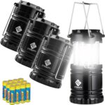 Etekcity Camping Lanterns for Power Outages 4 Pack, Flashlight for Camping Essentials, Survival Kit and Gear, Hurricane Preparedness Items, Emergency Led Battery Operated Lights, Black