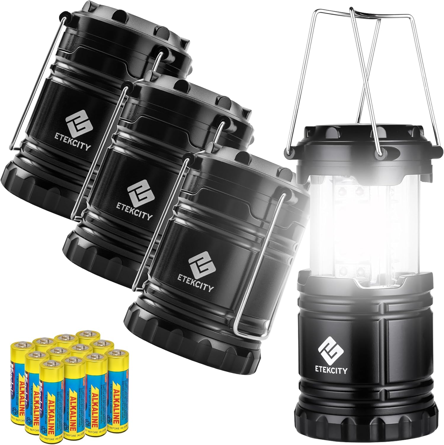 Etekcity Camping Lanterns for Power Outages 4 Pack, Flashlight for Camping Essentials, Survival Kit and Gear, Hurricane Preparedness Items, Emergency Led Battery Operated Lights, Black Etekcity Camping Lanterns for Power Outages 4 Pack, Flashlight for Camping Essentials, Survival Kit and Gear, Hurricane Preparedness Items, Emergency Led Battery Operated Lights, Black
