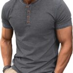 PEGENO Men's Henley Shirts Short Sleeve Casual Cotton T-Shirts Summer Button T Shirts