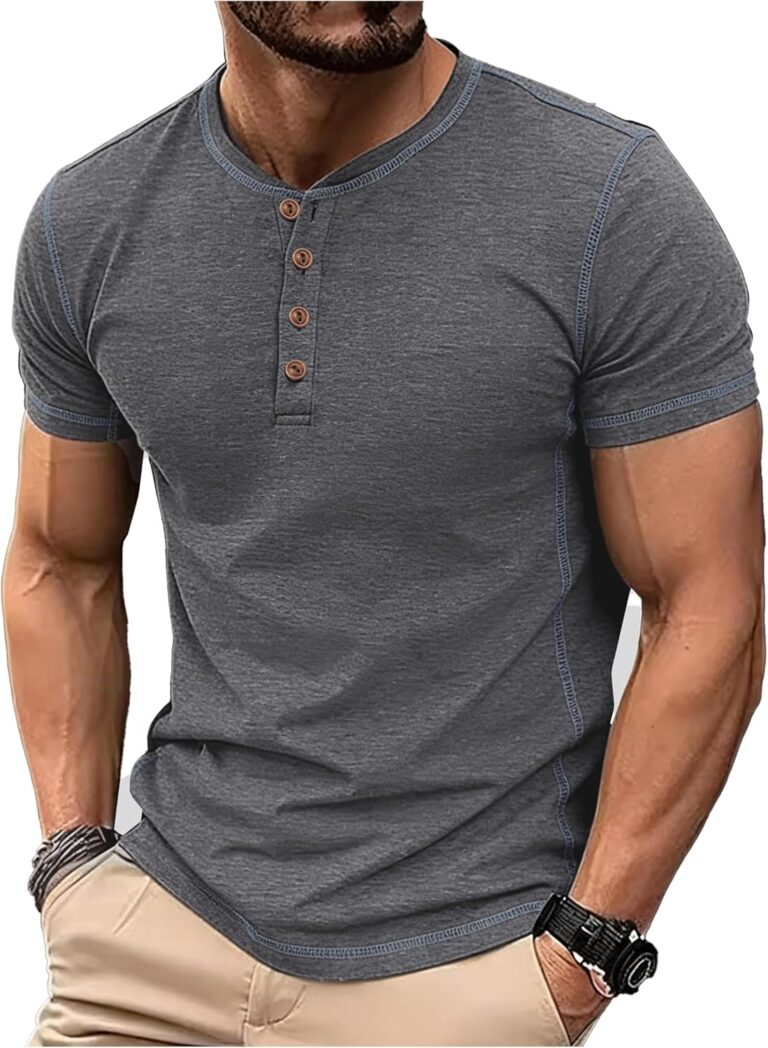 PEGENO Men's Henley Shirts Short Sleeve Casual Cotton T-Shirts Summer Button T Shirts
