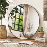 Black Round Mirror, 30 Inch Circle Bathroom Mirror with Metal Frame, Wall-Mounted for Entryway, Bathroom, Vanity, Living Room