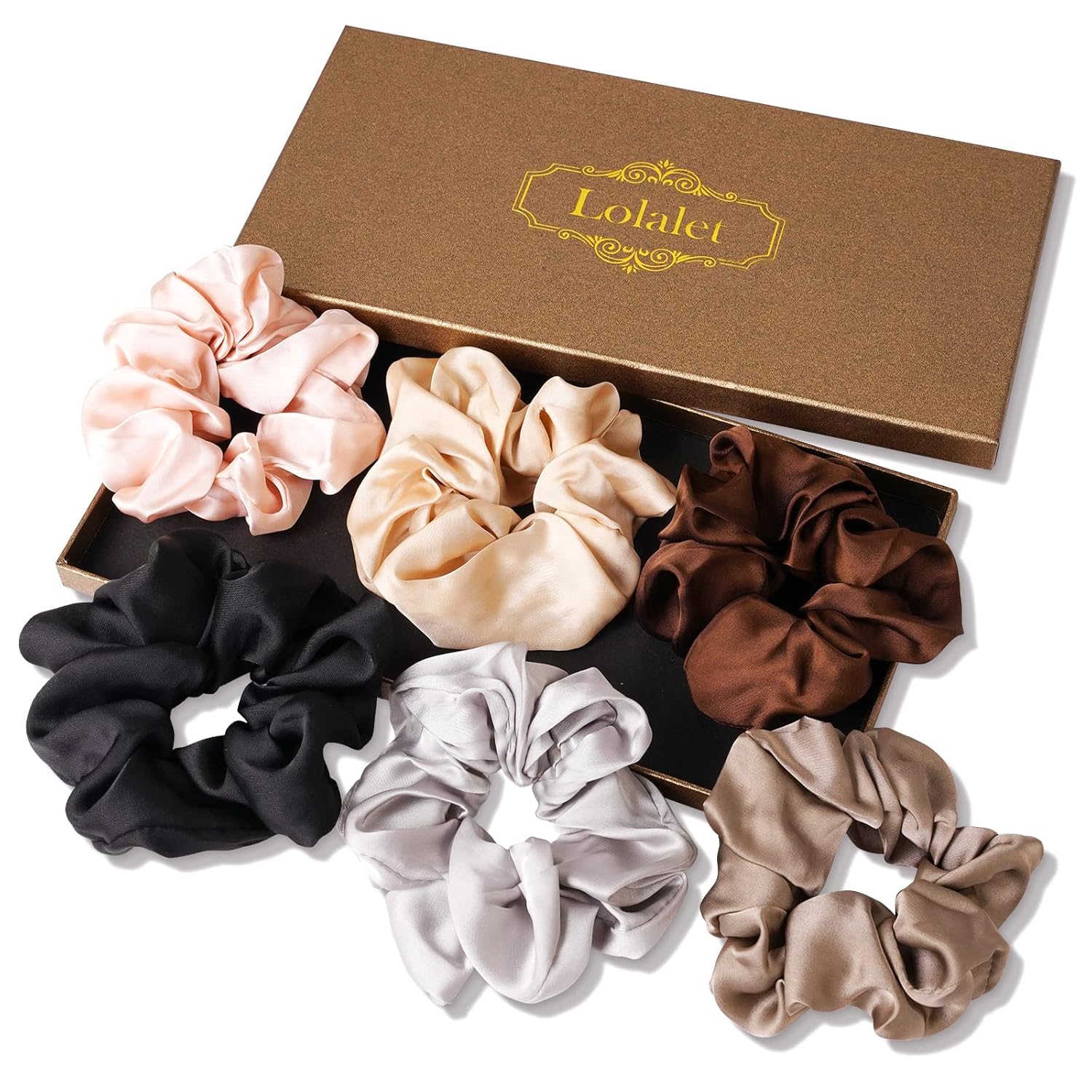 Lolalet Scrunchies for Women, Satin Hair Softer Than Silk Ties Sleep, Big Scrunchy Ponytail Holder with Elastic Bands Girls Thick Thin Curly -6 Pack, Style A Lolalet Scrunchies for Women, Satin Hair Softer Than Silk Ties Sleep, Big Scrunchy Ponytail Holder with Elastic Bands Girls Thick Thin Curly -6 Pack, Style A