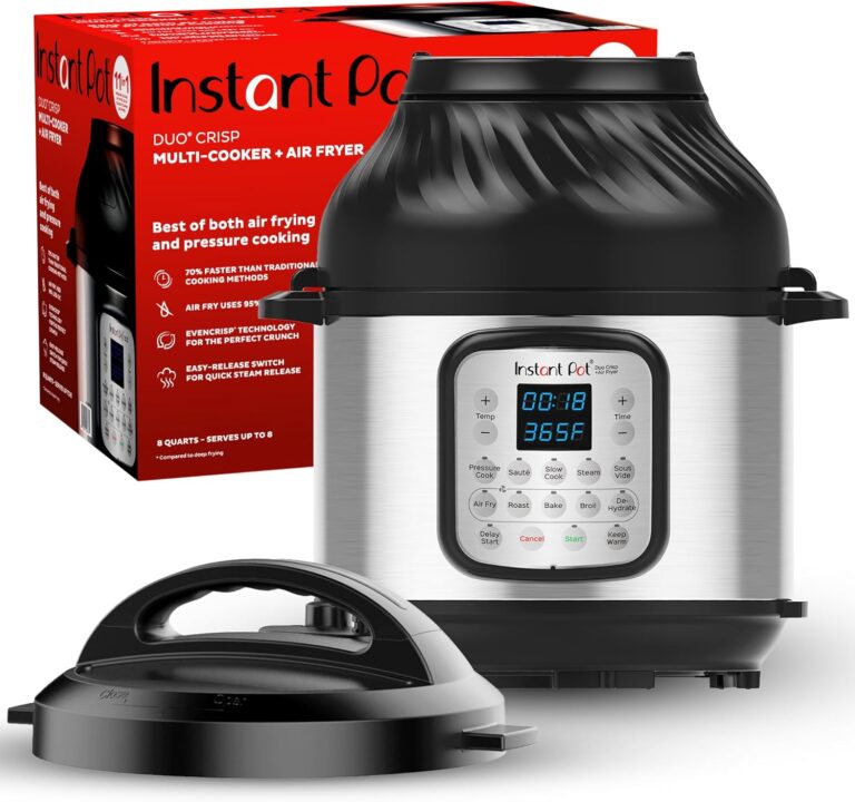Instant Pot Duo Crisp 11-in-1 Air Fryer and Electric Pressure Cooker Combo with Multicooker Lids that Air Fries, Steams, Slow Cooks, Sauts, Dehydrates, & More, Free App With Over 800 Recipes, 6 Quart