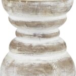 Stonebriar Antique White Wooden Pillar Candle Holder, Vintage Seaside Pillar Stand for Dining Table Centerpiece, Coffee Table, Mantel, Or Any Table Top, Small
