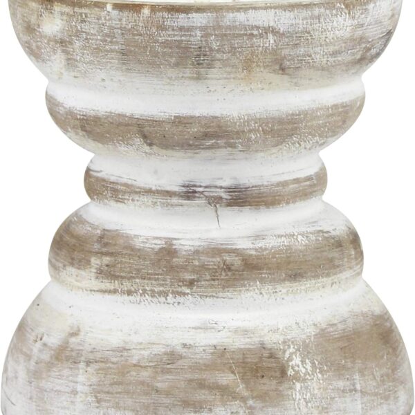 Stonebriar Antique White Wooden Pillar Candle Holder, Vintage Seaside Pillar Stand for Dining Table Centerpiece, Coffee Table, Mantel, Or Any Table Top, Small