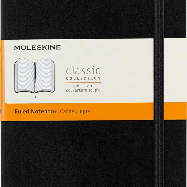 "Moleskine Classic Notebook, Soft Cover, Large (5"" x 825"") Ruled/Lined, Black, 192 pages" (S07162)