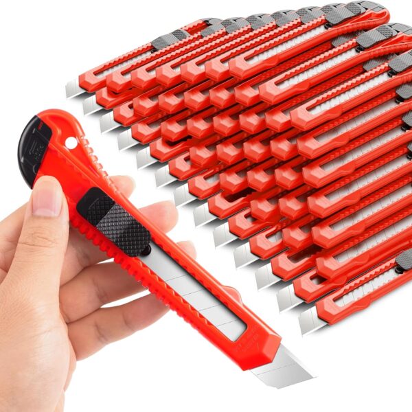 DIYSELF 30 Pack Box Cutter Retractable, 18mm Box Knife, Utility Knife Retractable with Snap Off Blade, Boxes Cutter Knives for Cardboard, Art, Craft