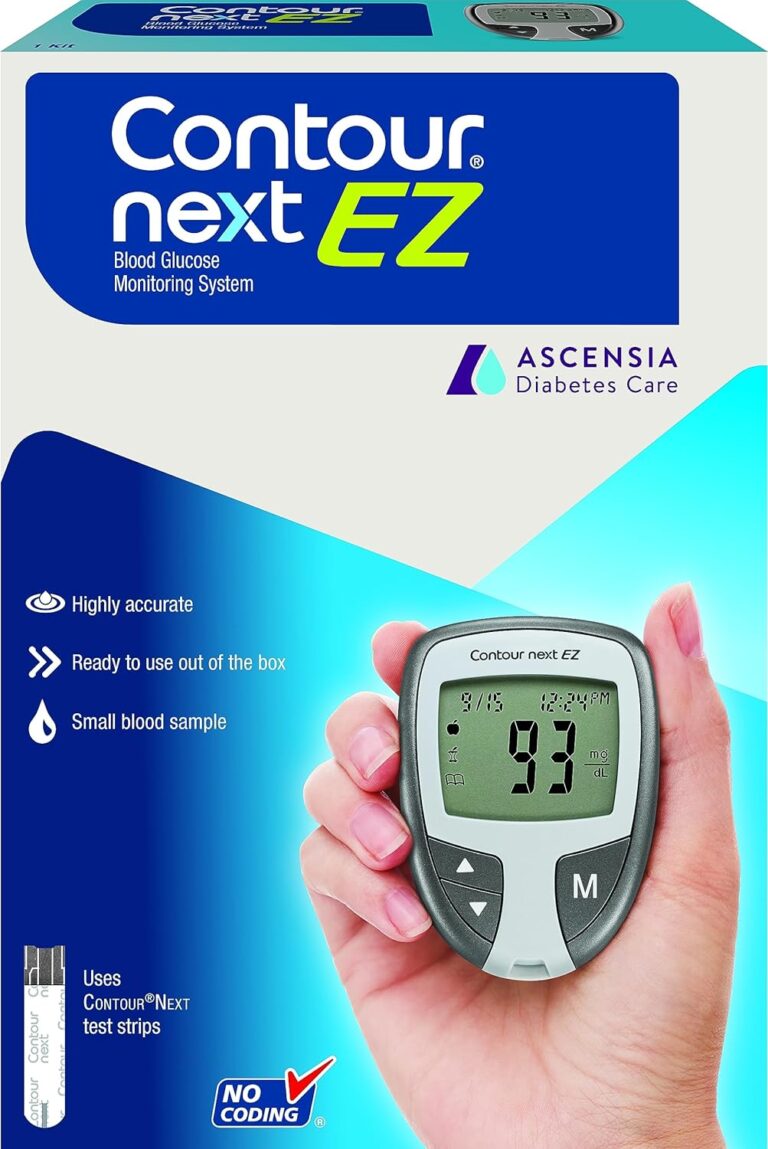 Ascensia CONTOUR NEXT EZ Blood Glucose Monitor All-In-One Kit with Test Strips, Accurate Blood Sugar Monitor, Easy-to-Use Glucose Meter, Portable and Reliable Diabetes Testing Kit