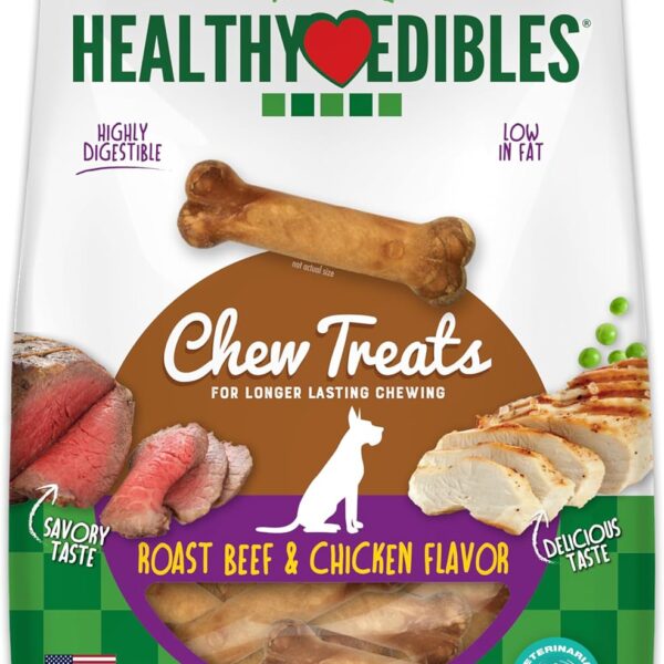 Nylabone Healthy Edibles Natural Dog Chews, Long Lasting Bones for Dogs, Roast Beef & Chicken Flavor Dog Treats, Small (12 Count)