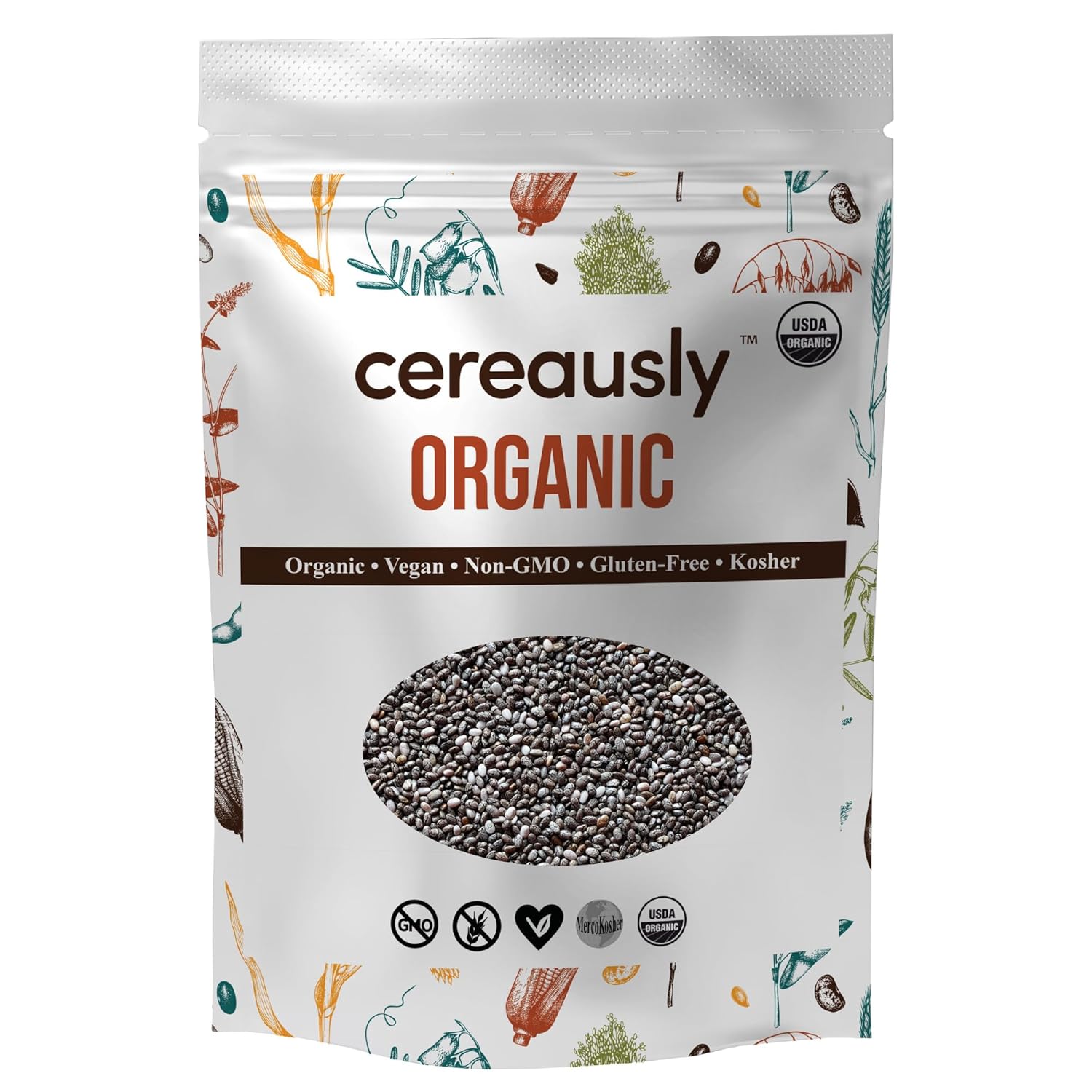 Organic Black Chia Seeds 4 lb Bulk High Fiber Omega-3 Superfood, Non-GMO, Gluten Free, Vegan, Kosher, Whole Chia Seeds for Smoothies, Chia Pudding, Overnight Oats & Baking Cereausly Organic Black Chia Seeds 4 lb Bulk High Fiber Omega-3 Superfood, Non-GMO, Gluten Free, Vegan, Kosher, Whole Chia Seeds for Smoothies, Chia Pudding, Overnight Oats & Baking Cereausly
