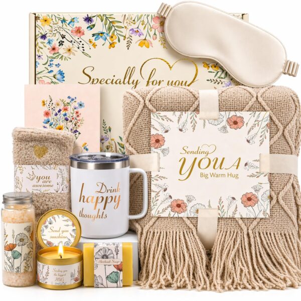 Get Well Soon Gifts for Women, Premium Sympathy Self Care Package, After Surgery Recovery Gift Basket, Spa Comfort Set for Sick Friends, Thinking of You Gift, Feel Better Gift for Mom with Blanket