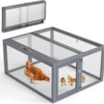 COZIWOW Chicken Coop Run Rabbit Hutch, Portable Chicken Cage Pens with Top & Side Opening Doors, Folding Wooden Chicken Coop, Outdoor Indoor Small Animal Playpen, Chicken Brooder Box, 43.3Inch (Grey)