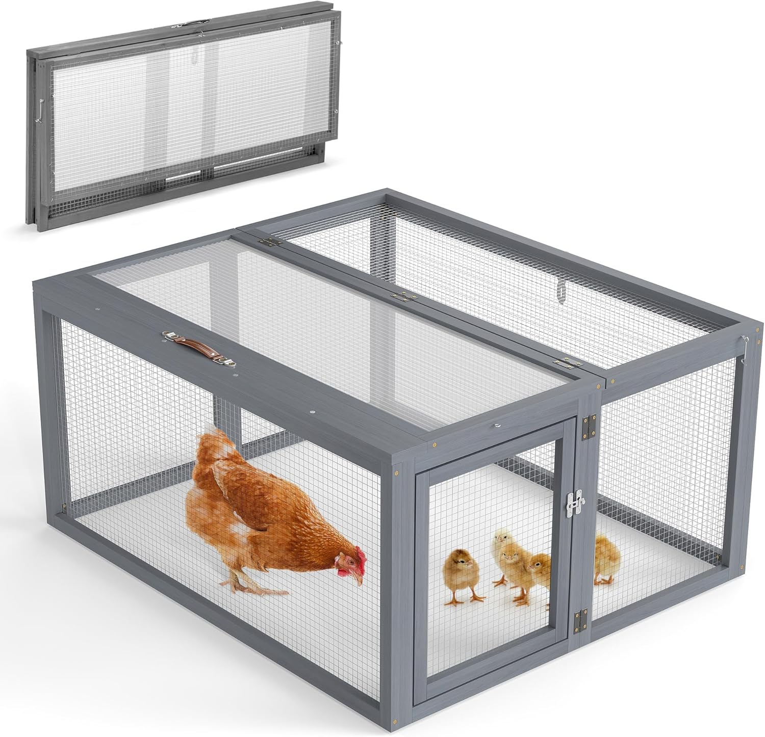 COZIWOW Chicken Coop Run Rabbit Hutch, Portable Chicken Cage Pens with Top & Side Opening Doors, Folding Wooden Chicken Coop, Outdoor Indoor Small Animal Playpen, Chicken Brooder Box, 43.3Inch (Grey) COZIWOW Chicken Coop Run Rabbit Hutch, Portable Chicken Cage Pens with Top & Side Opening Doors, Folding Wooden Chicken Coop, Outdoor Indoor Small Animal Playpen, Chicken Brooder Box, 43.3Inch (Grey)