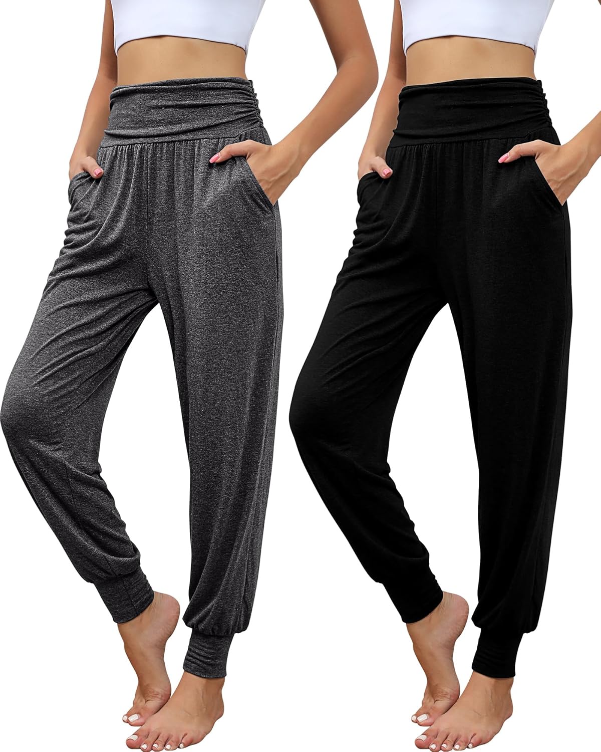 Locoowai 2 Pack Women's Yoga Joggers, Cozy Sweatpants with Pockets Casual Loose Comfy High Waisted Lounge Pants Locoowai 2 Pack Women's Yoga Joggers, Cozy Sweatpants with Pockets Casual Loose Comfy High Waisted Lounge Pants