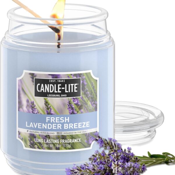 Candle-lite Scented Candles, Fresh Lavender Breeze, 18 oz Jar, Proudly Poured in The USA, Aromatherapy Candle, Single-Wick with 110 Hours of Burn Time, Perfect for Creating a Relaxing Ambiance