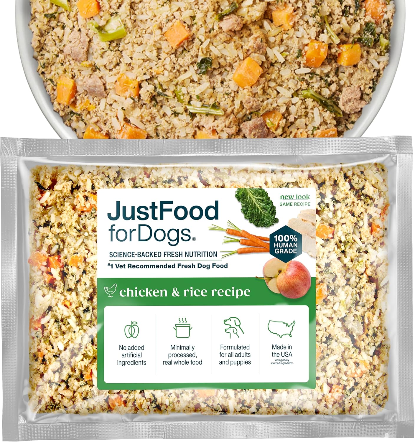 JustFoodForDogs Frozen Fresh Dog Food, Complete Meal or Topper, Chicken & Rice Human Grade Recipe, 18 oz (Pack of 7) JustFoodForDogs Frozen Fresh Dog Food, Complete Meal or Topper, Chicken & Rice Human Grade Recipe, 18 oz (Pack of 7)