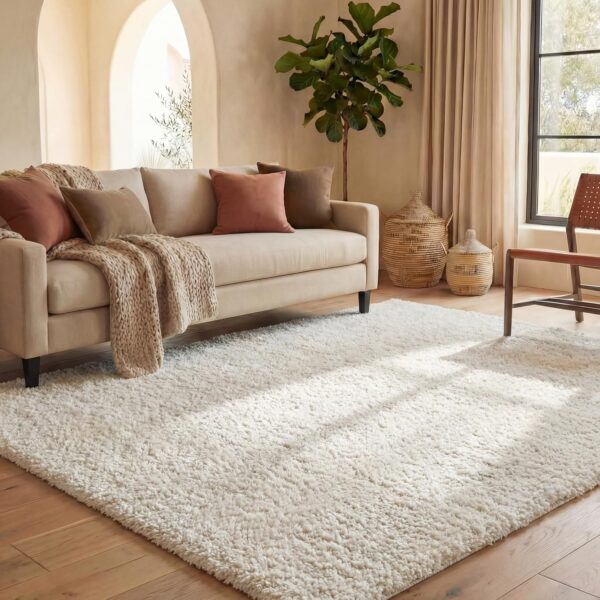 SAFAVIEH Area Rug 8x10 - August Shag Collection - Large - Ivory, Solid Pattern, Non-Shedding & Easy Cleaning, Plush Thick Pile, Ideal for Living Room, Bedroom, Dining Space (AUG900C)