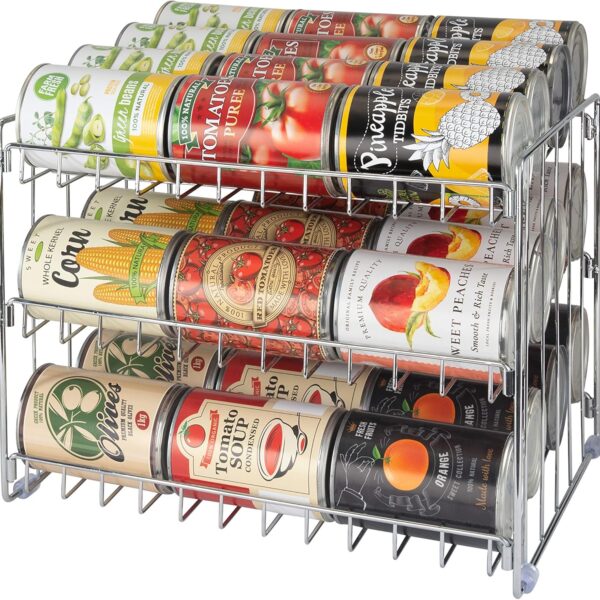 Kitchen Details 3 Tier Can Organizer | Chrome Steel Canned Food Storage Rack | Holds 36 Cans | Space-Saving Pantry & Cabinet Storage Solution | Easy Access to Canned Goods | Freestanding Design