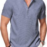 JMIERR Mens Short Sleeve Linen Henley Shirts Casual Button Down Shirt Summer Beach Wear with Pocket