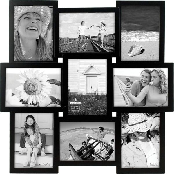 Malden International Designs 5 x 7 9-Opening Dimensional Collage Photo Wall Frame, Black