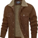 MAGCOMSEN Men's Corduroy Jacket Winter Sherpa Lined Warm Thick Trucker Cargo Coat with 5 Pockets
