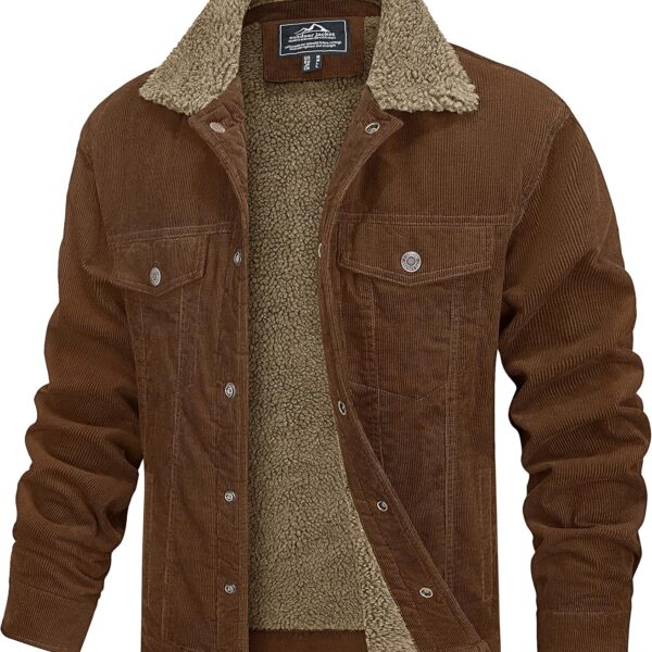 MAGCOMSEN Men's Corduroy Jacket Winter Sherpa Lined Warm Thick Trucker Cargo Coat with 5 Pockets