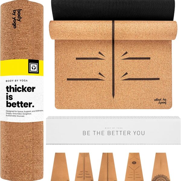 Luxury Cork Yoga Mat - Non Slip, Extra Thick Grip. Thicker, Longer, and Wider for More Comfort and Support. Tough Enough For Hot Yoga. Natural, Non Toxic, and Eco Friendly. Optional Alignment Lines.