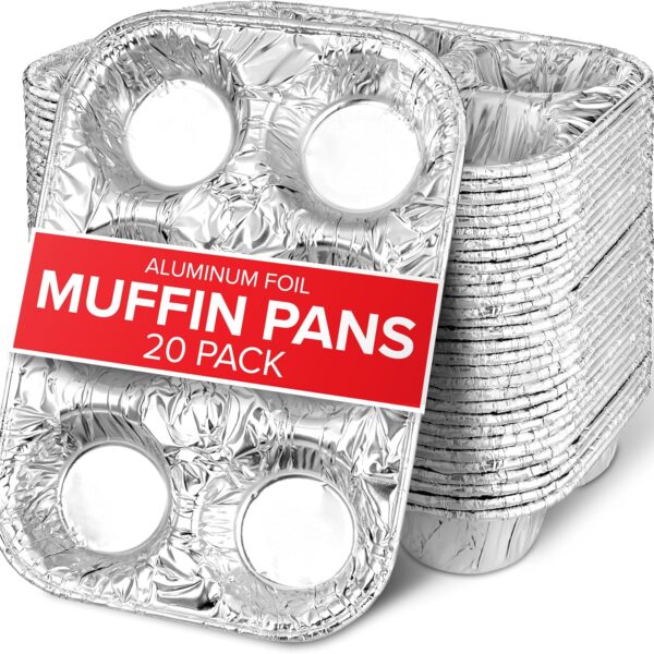 Stock Your Home (20-Count Disposable Muffin Tins 6-Cup, Standard Size Foil Muffin Pans, Aluminum Cupcake Tin for Baking, To-Go Trays for Bake Sales, Parties, Holidays
