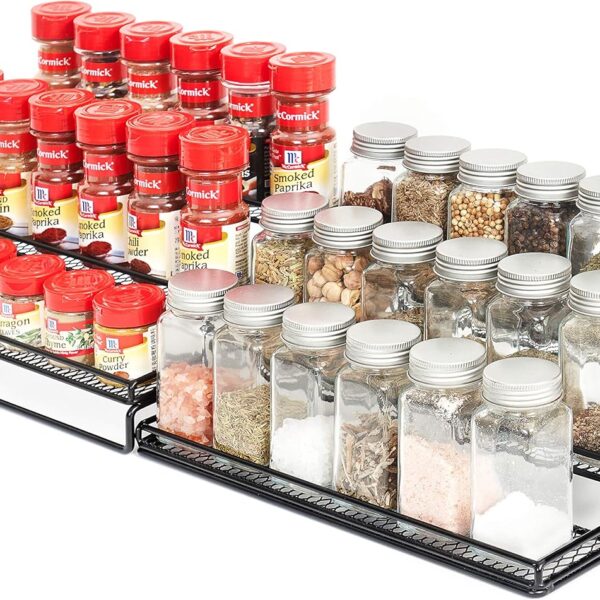 GONGSHI Spice Rack Organizer for Cabinet, Pantry and Countertop, 3 Tier Expandable Seasoning Shelf, Black