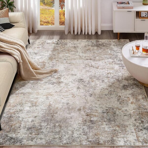 UERMEI 8x10 Area Rug Living Room Rugs - Washable Neutral Modern Abstract Soft Thin Large Rug Indoor Floor Non Slip Rug Carpet for Bedroom Under Dining Table Home Office Decor - Brown Grey