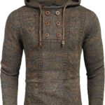 COOFANDY Mens Knit Pullover Hoodies Casual Long Sleeve Turtleneck Sweaters Slim Fit Hooded Sweatshirts