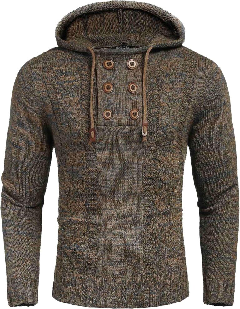 COOFANDY Mens Knit Pullover Hoodies Casual Long Sleeve Turtleneck Sweaters Slim Fit Hooded Sweatshirts