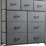 WLIVE 9-Drawer Dresser, Fabric Storage Tower for Bedroom, Hallway, Entryway, Closet, Tall Chest Organizer Unit with Fabric Bins, Steel Frame, Wood Top, Easy Pull Handle, Dark Grey