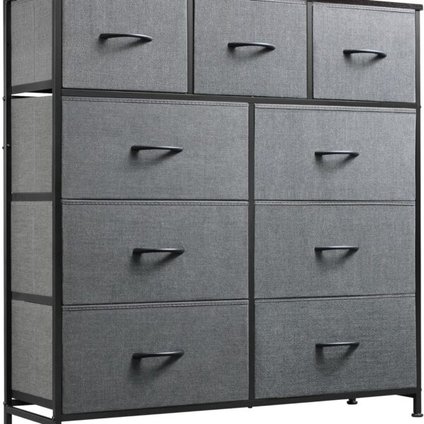 WLIVE 9-Drawer Dresser, Fabric Storage Tower for Bedroom, Hallway, Entryway, Closet, Tall Chest Organizer Unit with Fabric Bins, Steel Frame, Wood Top, Easy Pull Handle, Dark Grey