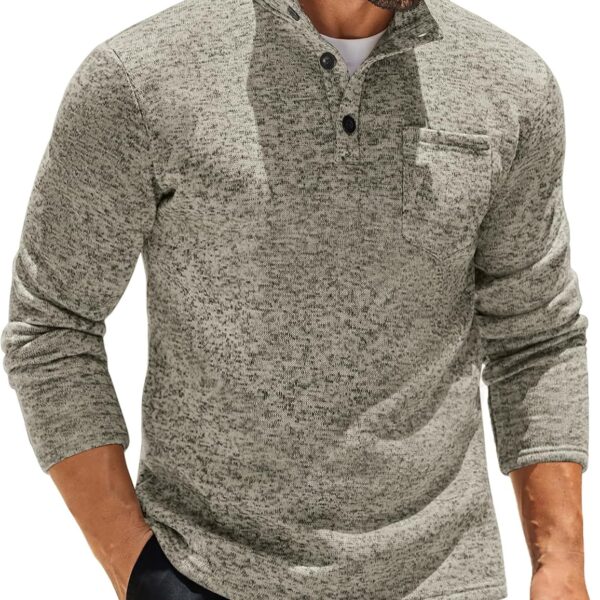 COOFANDY Men's Quarter Button Henley Sweater Casual Knitted Sweatshirt Mock Neck Thermal Fleece Pullover Sweater with Pocket